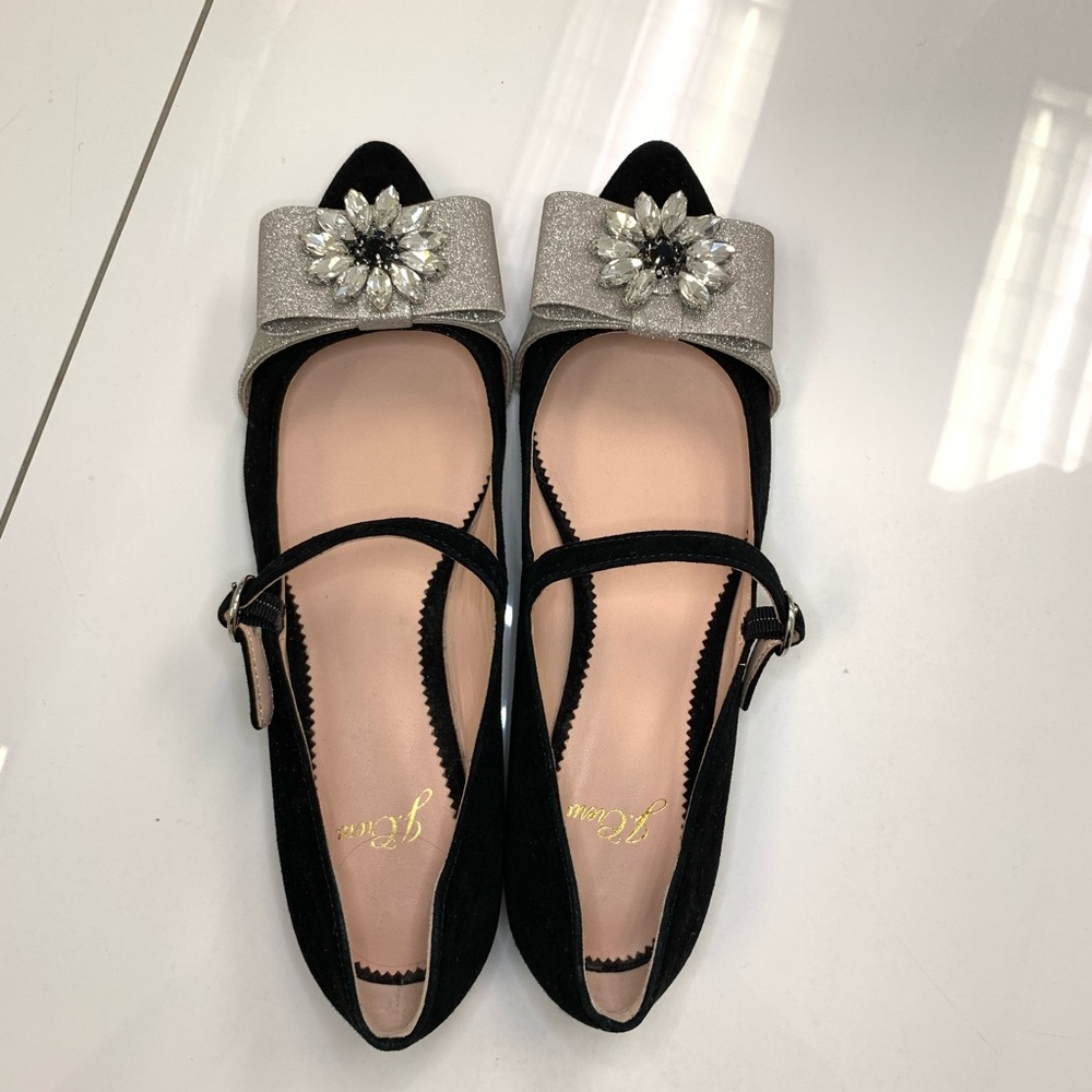 Jcrew Black Flats Jeweled 6.5